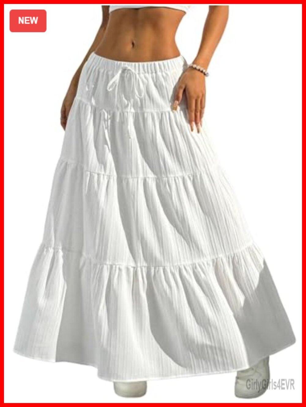 Boho Flowy Maxi Skirt Ruffle Elastic Waist A-Line Long Skirt